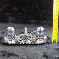Thumbnail for Falcon Plate  Condiment Set Cobalt Liners Mustard Salt Pepper Tray England 17.5c19