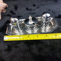 Thumbnail for Falcon Plate  Condiment Set Cobalt Liners Mustard Salt Pepper Tray England 17.5c17
