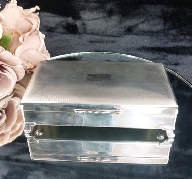 Good Aristocrat Silver Plated Cigarette Box Wood Lined 332g 6x3x2” England 1950s1