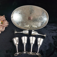 Thumbnail for Sheffield Plated Silver Goblets & Tray Set 7pc EPNS Ornate Engraved Vintage Deco4