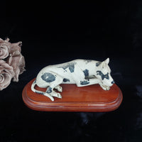 Thumbnail for RARE Vintage White & Black Ceramic Figurine Dog   Husky Shepherd on Wooden Base0
