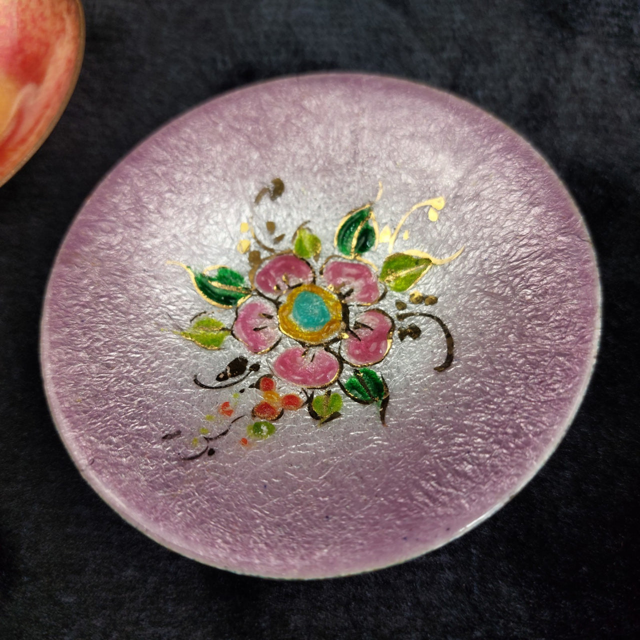 Limoges Copper Enamel Bowl Flowers On White Pink And Scotland Enamel on copper.2
