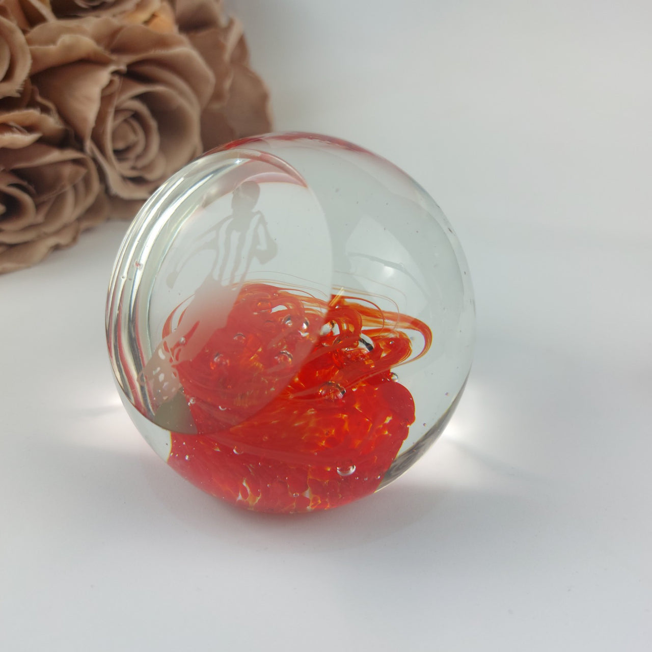 Murano Style Glass Paperweight Vintage -Footballer Etched Swirl Art Italy 1