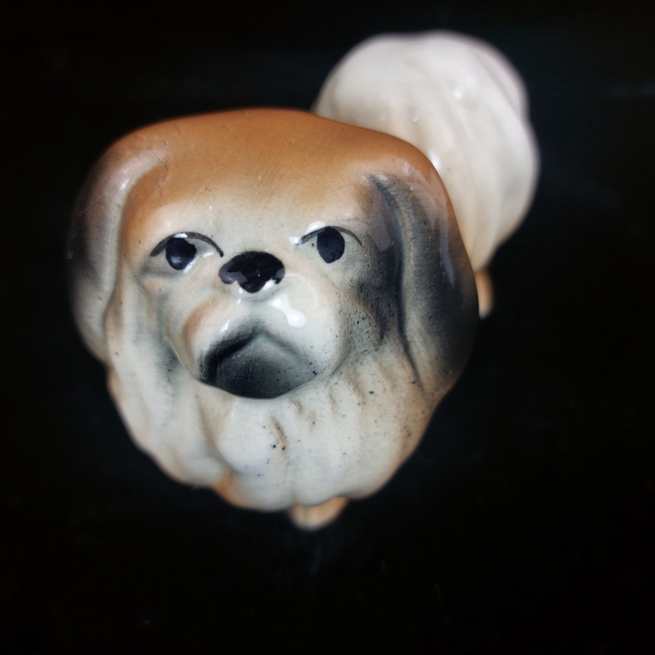 Antique Pekingese Dog Figurine HandPainted China European c.1900 Cream Tan 11cm6