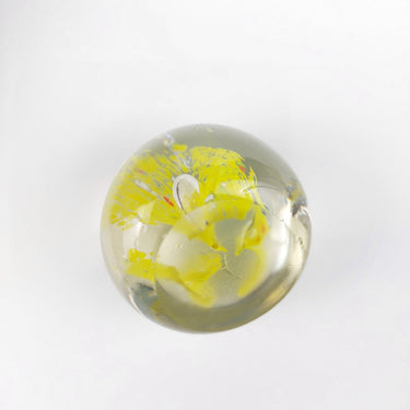 Art Glass Paperweight –Vintage  White &  Yellow Flowers with Bubbles gift1