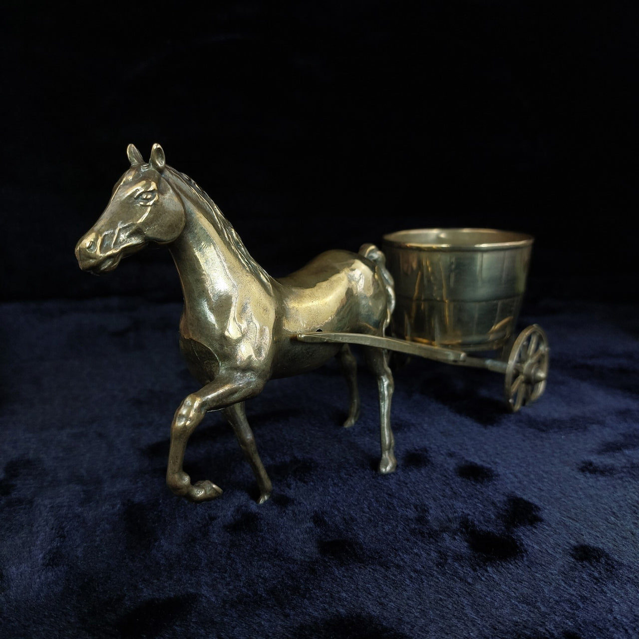 Brass Horse & Half Barrel 11" Carriage Cart Model Ornament vintage  5.5"  5