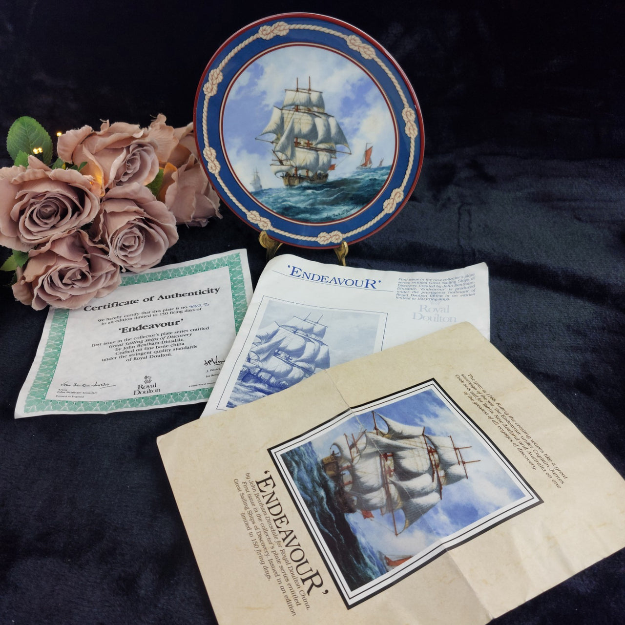 Royal Doulton Endeavour 8.5" Plate 1988 Gift John Dinsdale Great Sailing Ships0