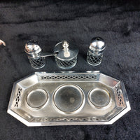 Thumbnail for Falcon Plate  Condiment Set Cobalt Liners Mustard Salt Pepper Tray England 17.5c10