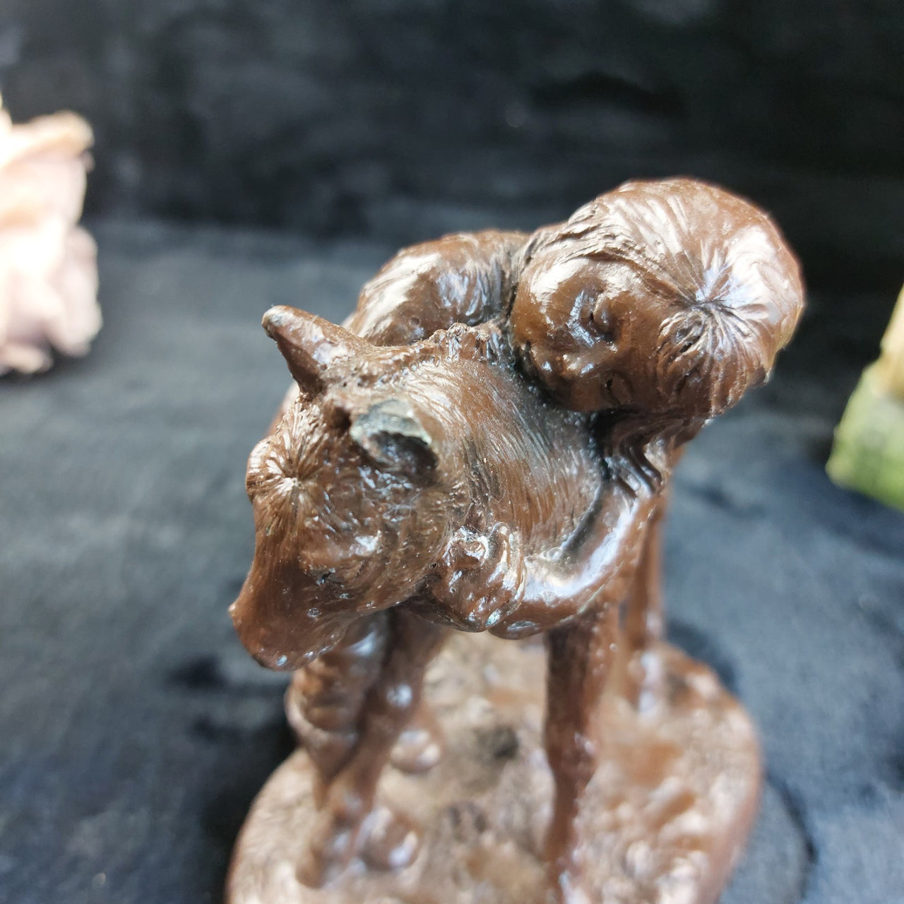 Vintage Bronze-Style Figurine – Girl Hugging a Horse – see the ear resin China10