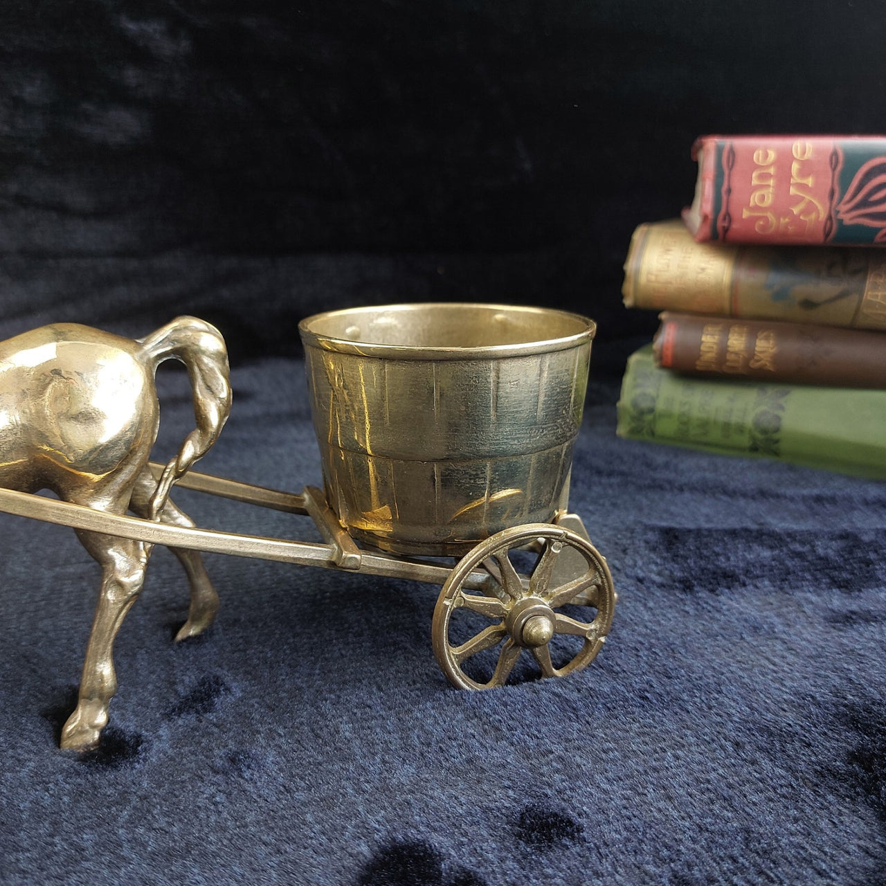 Brass Horse & Half Barrel 11" Carriage Cart Model Ornament vintage  5.5"  4