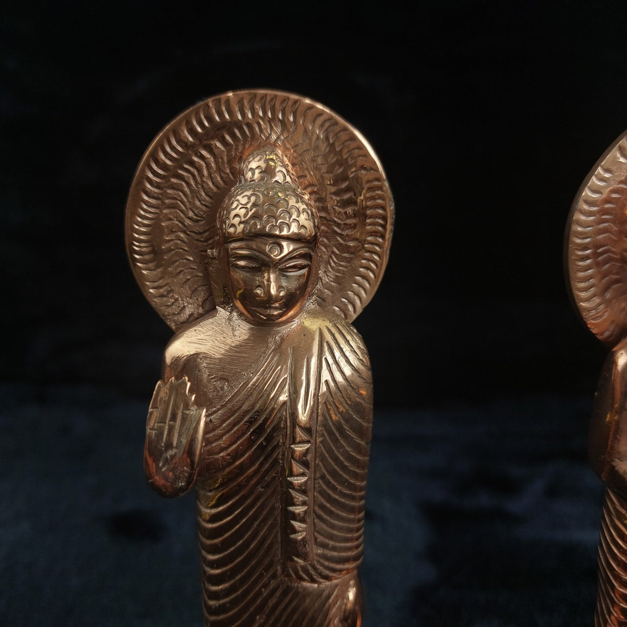Very Rare Copper Buddha Statues Pair  , Possibly Antique, Good, xmas, 19cm gift3
