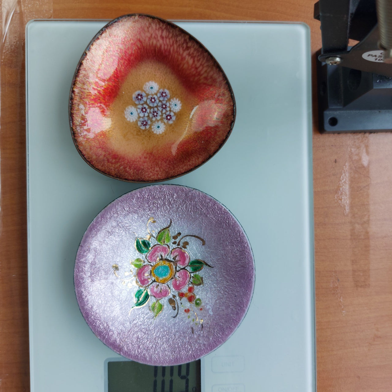 Limoges Copper Enamel Bowl Flowers On White Pink And Scotland Enamel on copper.13