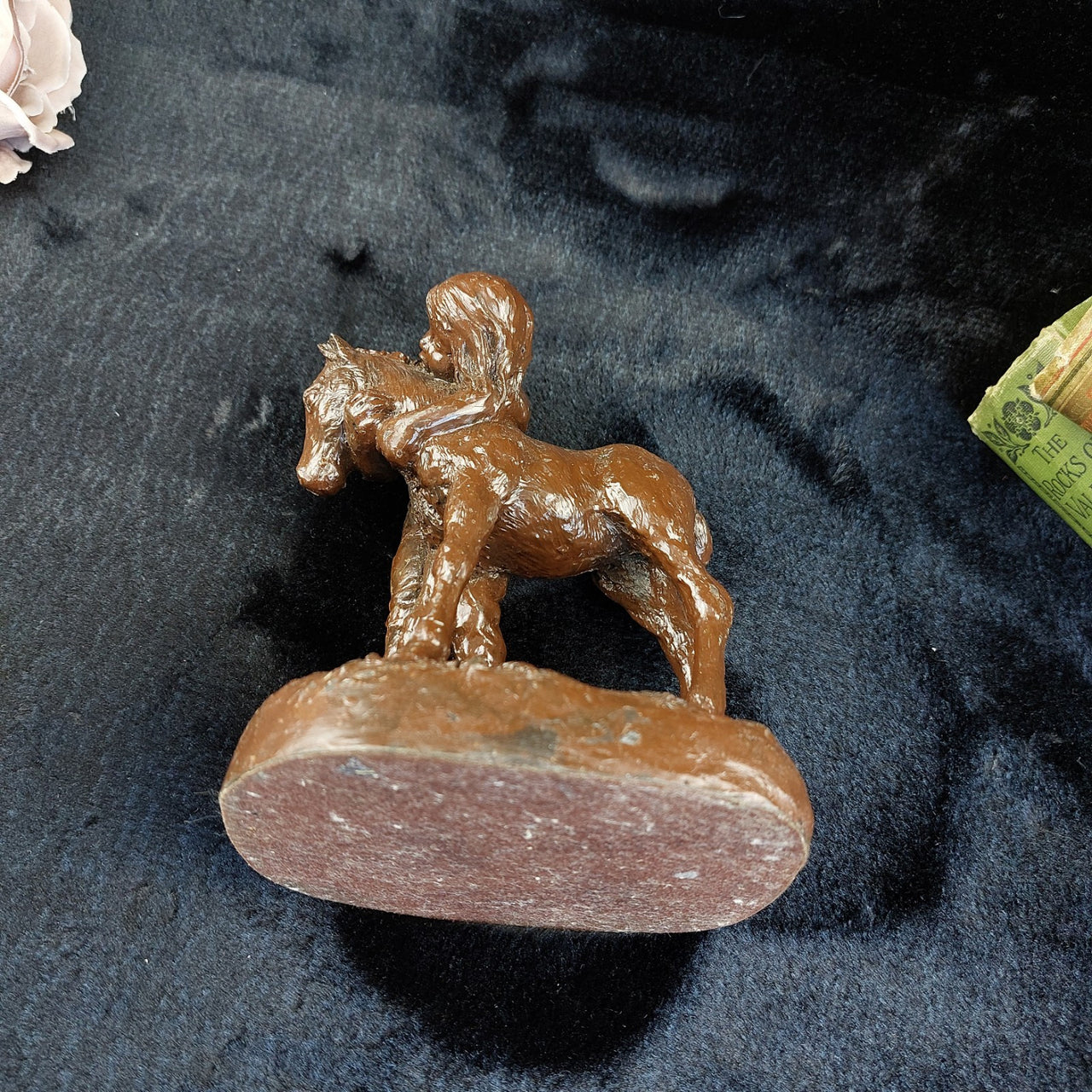 Vintage Bronze-Style Figurine – Girl Hugging a Horse – see the ear resin China9