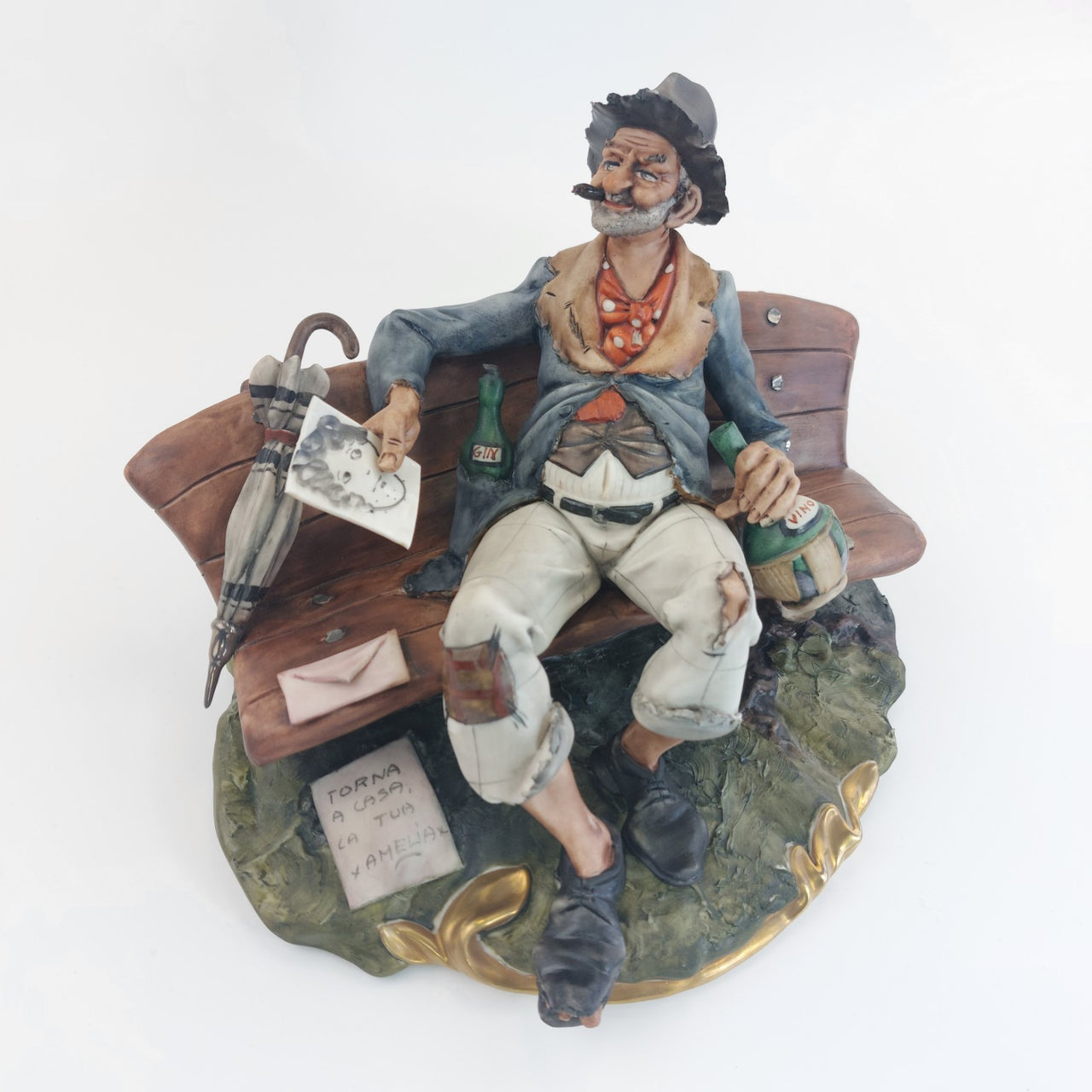 Capodimonte Figurine Old Man on Bench –6.7" Vintage Ceramic Italian Sculpture3