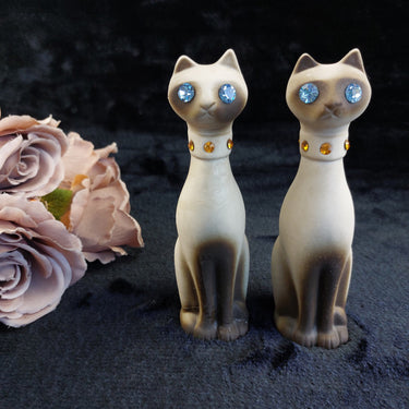 Vintage California USA Siamese Cat Figurines Pair – One Repaired - 6.75