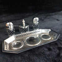 Thumbnail for Falcon Plate  Condiment Set Cobalt Liners Mustard Salt Pepper Tray England 17.5c11