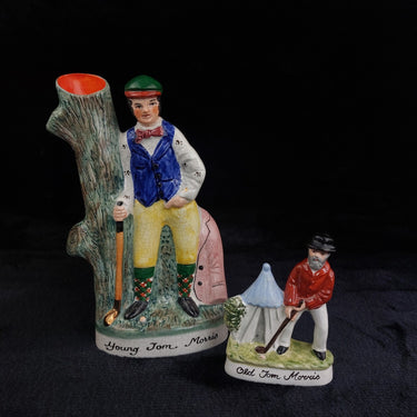 Staffordshire Old Tom Morris Young Tom Figurines Golf Hand Paint Pottery decor 0