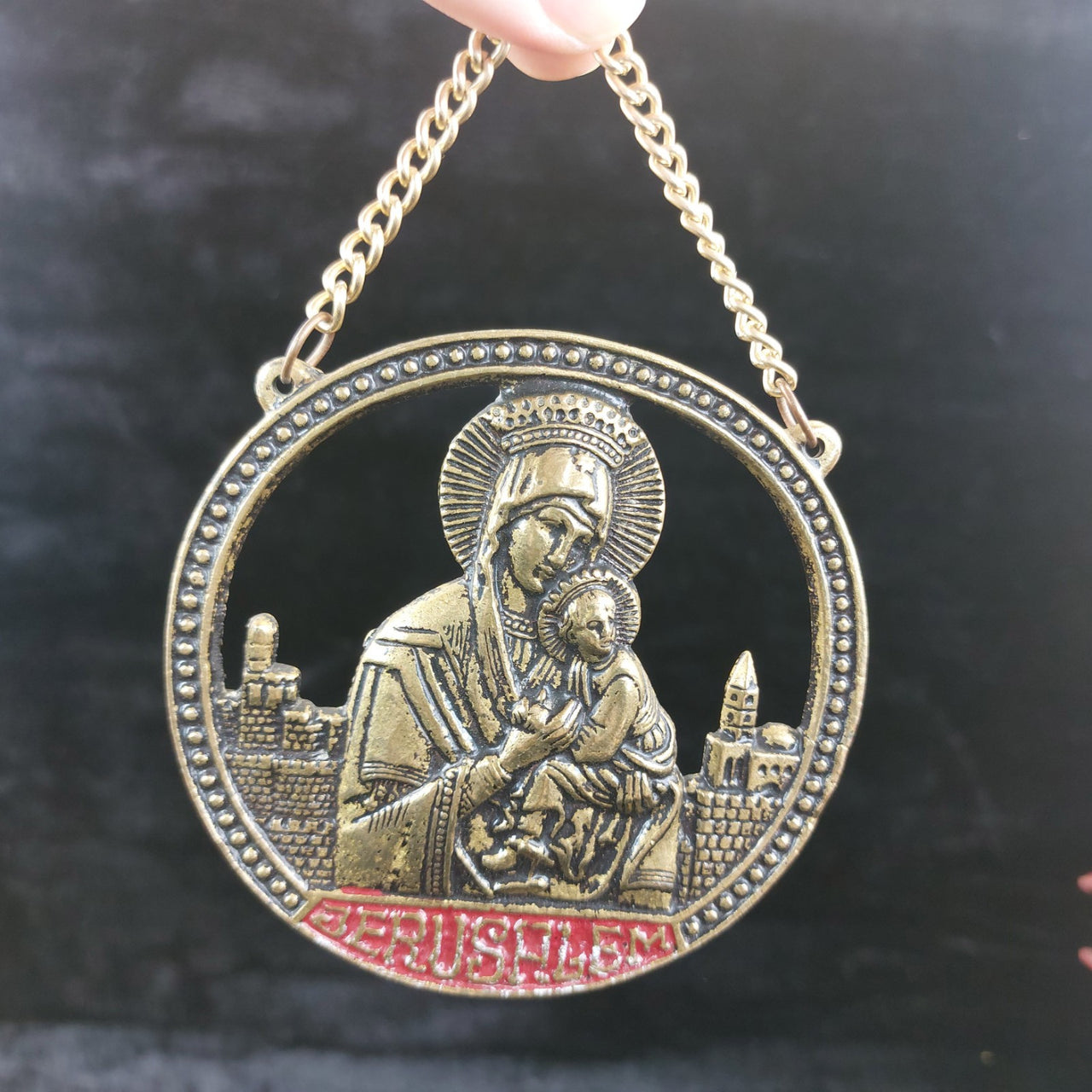 Brass Religious Jerusalem Plaque & Pic Holder & 2×Pitcher Collectable decor gold20