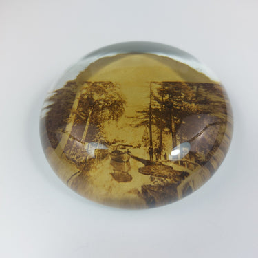 Vintage ( possibly antique)  Glass DomePaperweight  160gr – Sepia Scenic Image –1