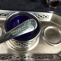 Thumbnail for Falcon Plate  Condiment Set Cobalt Liners Mustard Salt Pepper Tray England 17.5c16