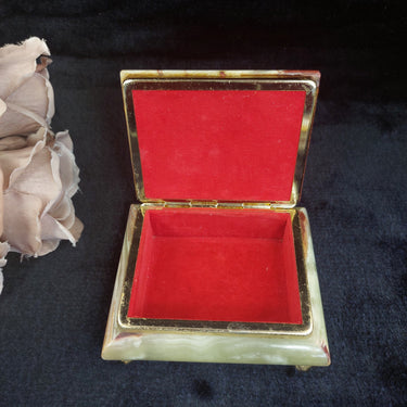 Onyx Jewelry Box Red & Green Marble, Gold Trim, Velvet Lined Vintage luxury gift1