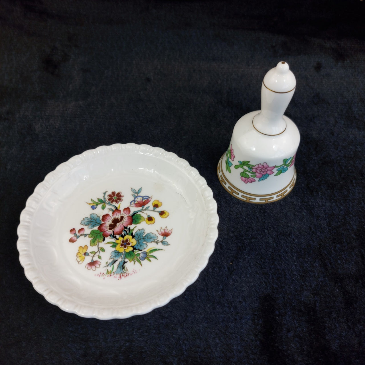 Ming Rose Coalport & Plate Bell Set – Floral Vintage Bone China pin dish White2