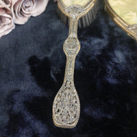 Thumbnail for Vintage Ornate Hand Mirror & Hair Brush Set Filigree Metal Rococo Dressing Table7