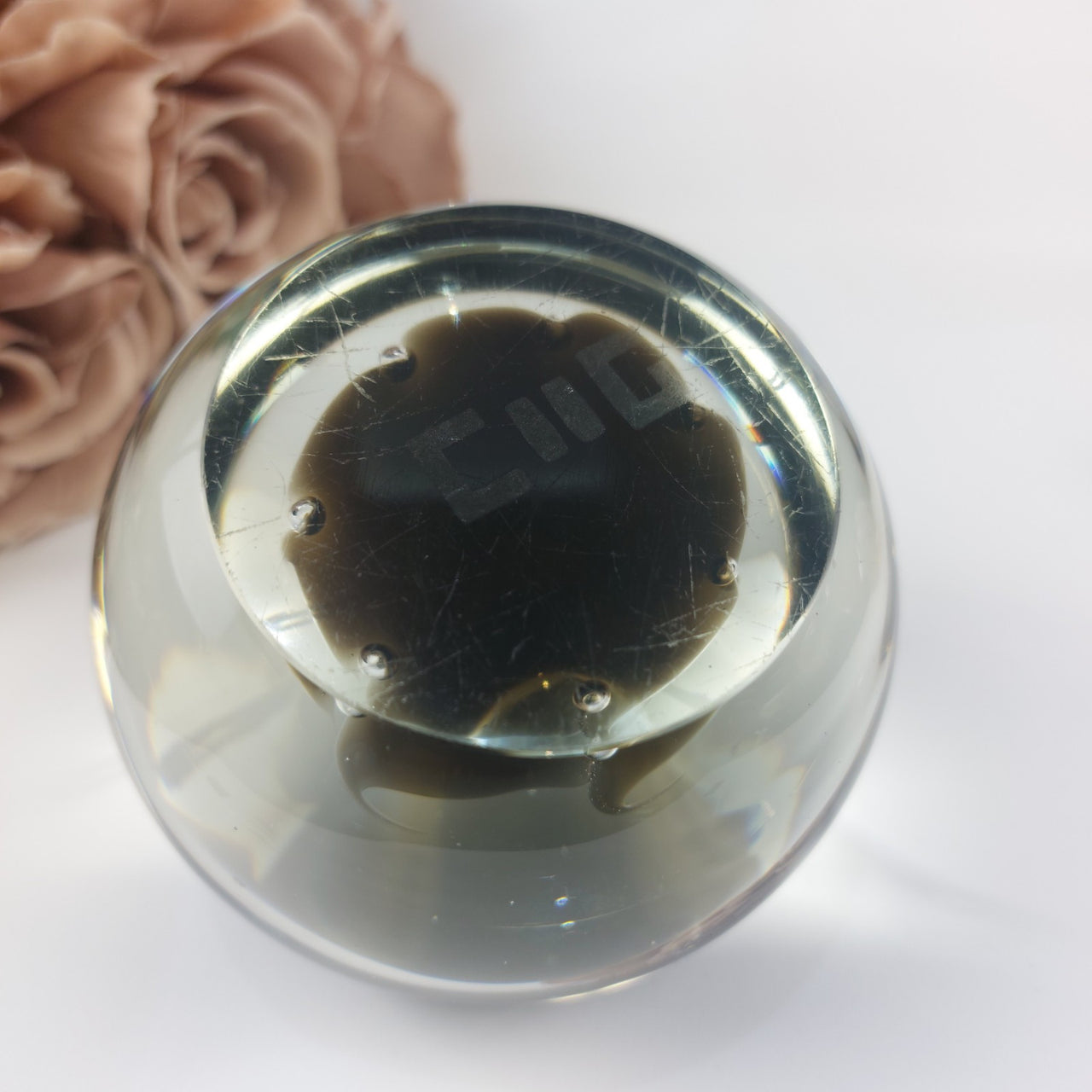 CIIIG Art Glass Paperweight  Black & Clear with Bubbles United Kingdom Decor4