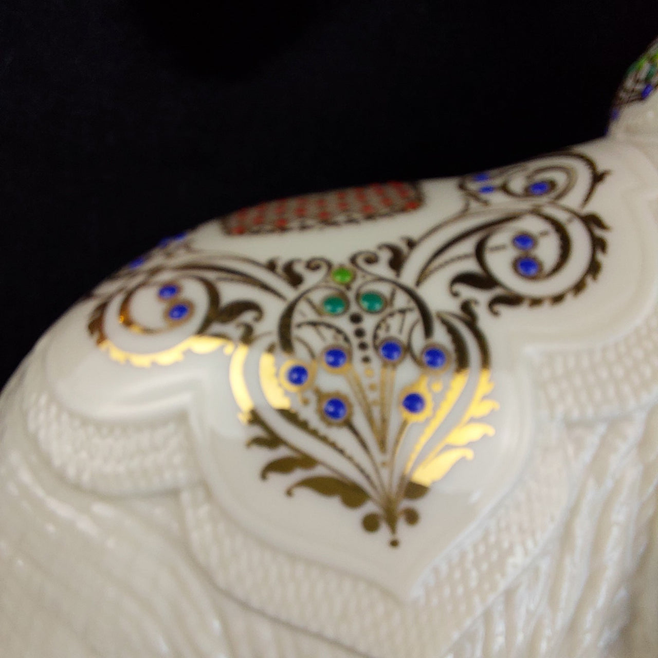 Lenox porcelain Jeweled Elephant Figurine 8" nativity White Gold luck USA China13