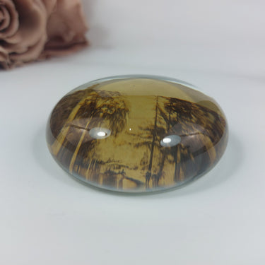 Vintage ( possibly antique)  Glass DomePaperweight  160gr – Sepia Scenic Image –0