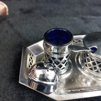Thumbnail for Falcon Plate  Condiment Set Cobalt Liners Mustard Salt Pepper Tray England 17.5c7