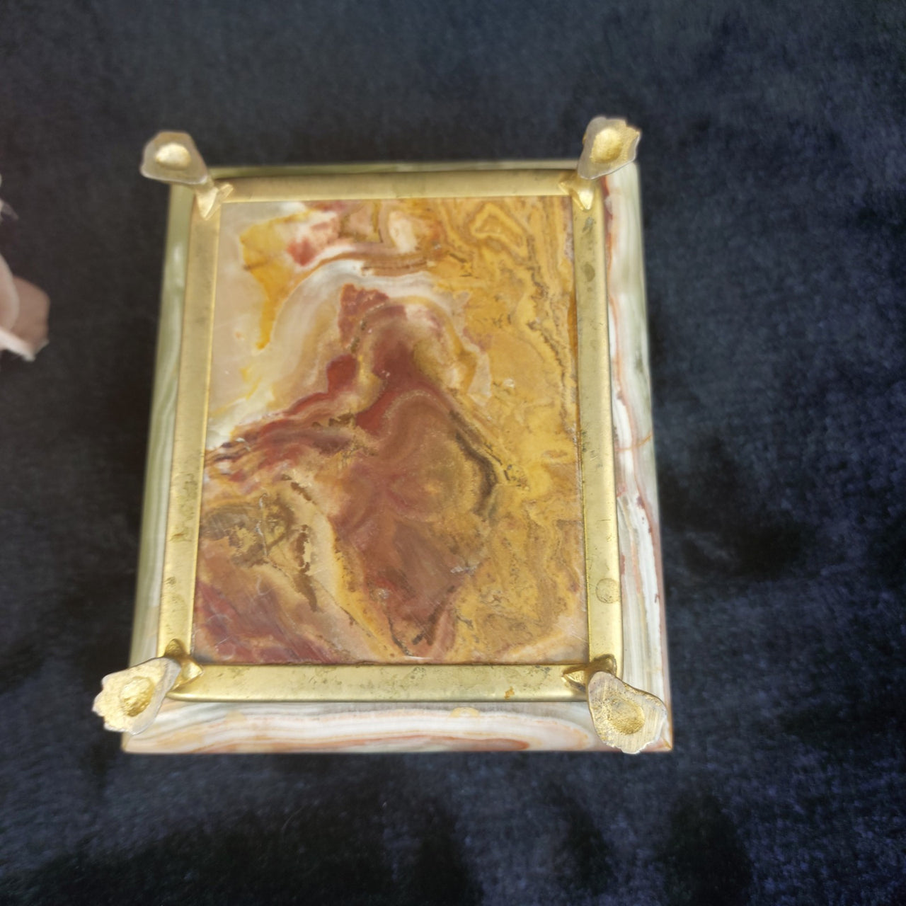 Onyx Jewelry Box Red & Green Marble, Gold Trim, Velvet Lined Vintage luxury gift6