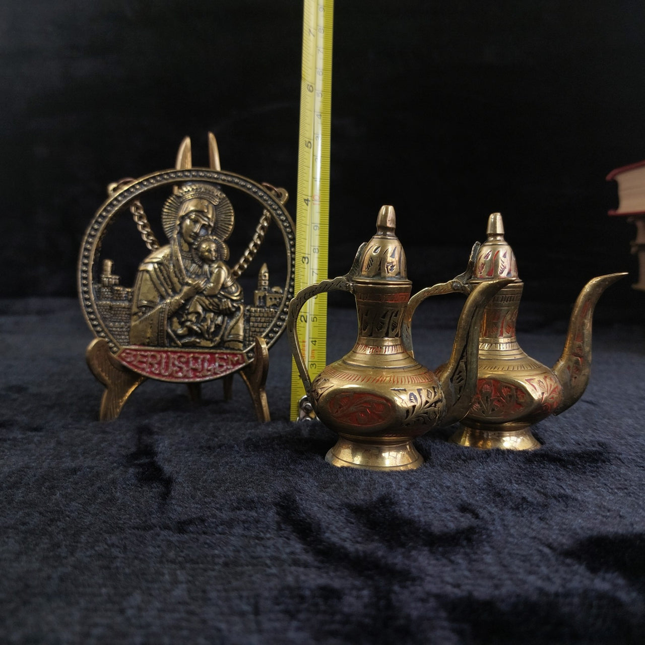 Brass Religious Jerusalem Plaque & Pic Holder & 2×Pitcher Collectable decor gold14