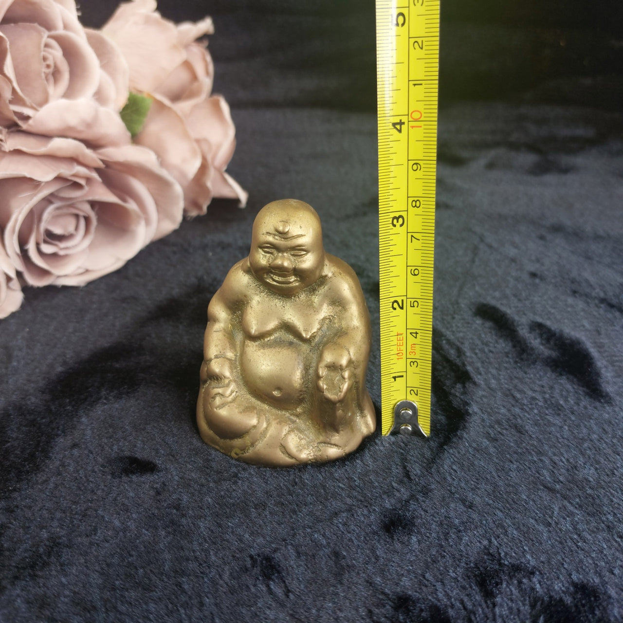 Vintage Brass Buddha Figurine & Pair of Brass Candlesticks Set3