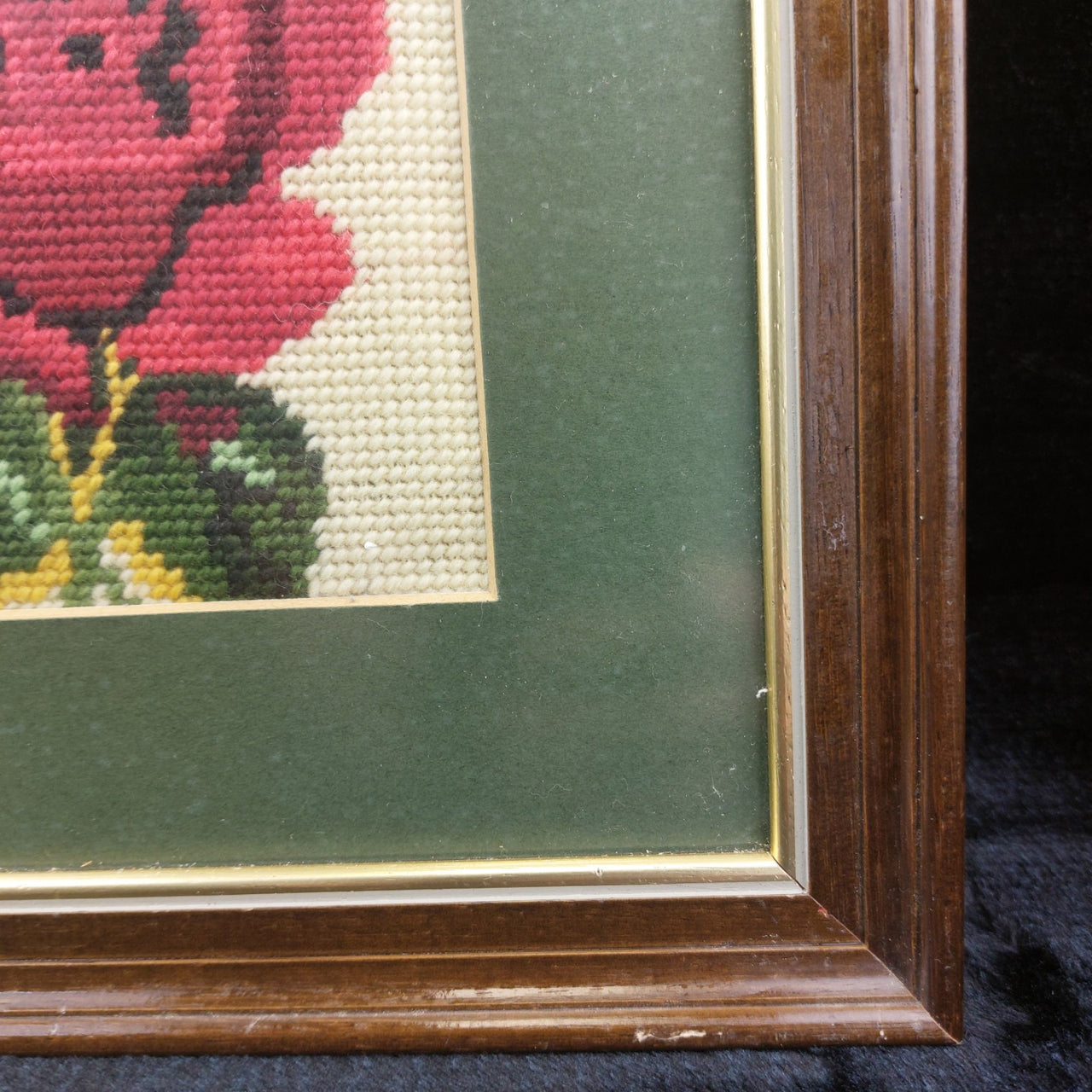 Framed Handmade Needlepoint Art - 19" x 16 " Red Roses Design Unique handmade .12