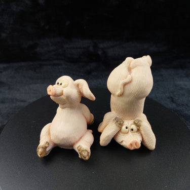 Piggin’ Headaches 1997 Handmade Pig Figurines – Comical Set of 2,  Resin Pigs 3