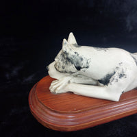 Thumbnail for RARE Vintage White & Black Ceramic Figurine Dog   Husky Shepherd on Wooden Base7