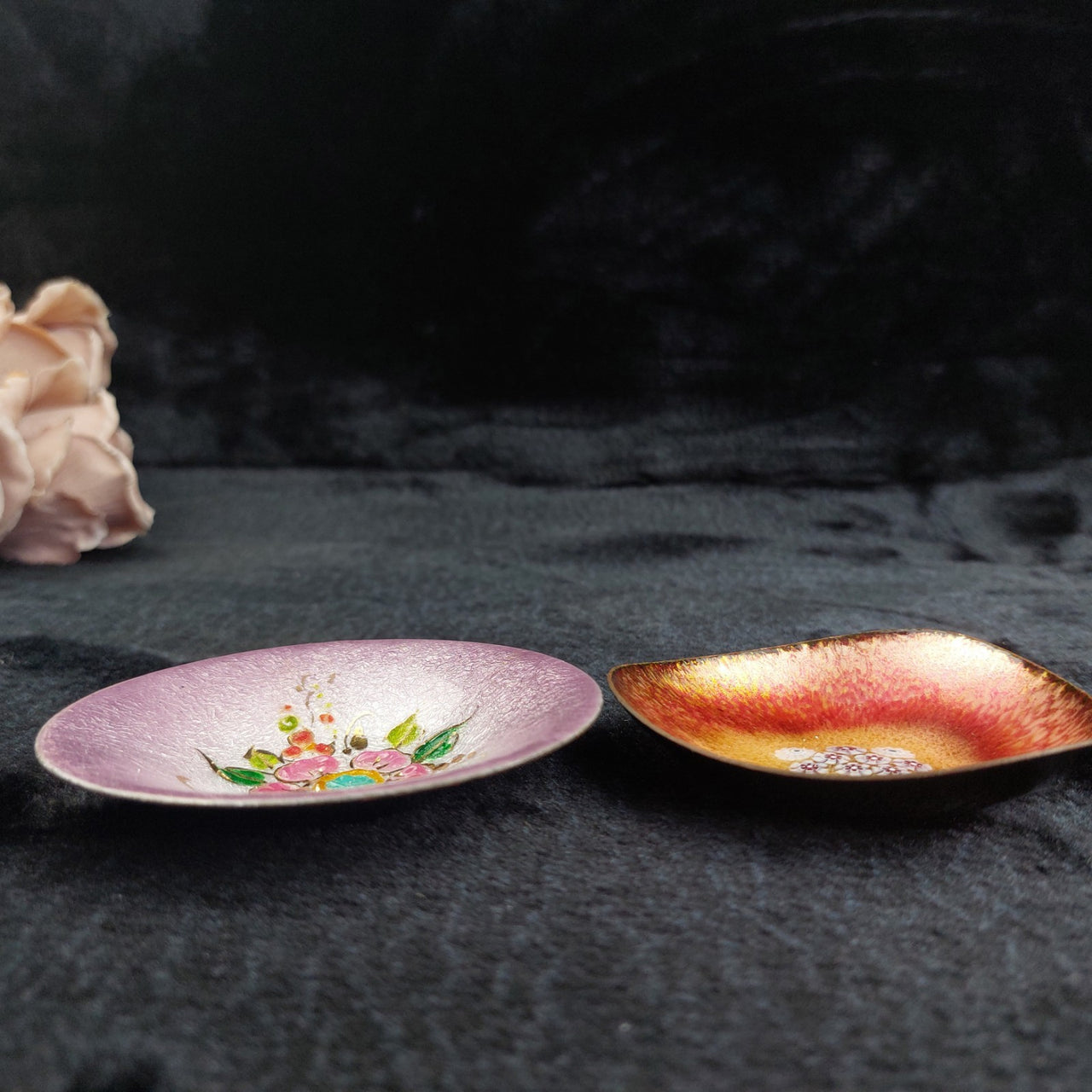 Limoges Copper Enamel Bowl Flowers On White Pink And Scotland Enamel on copper.8