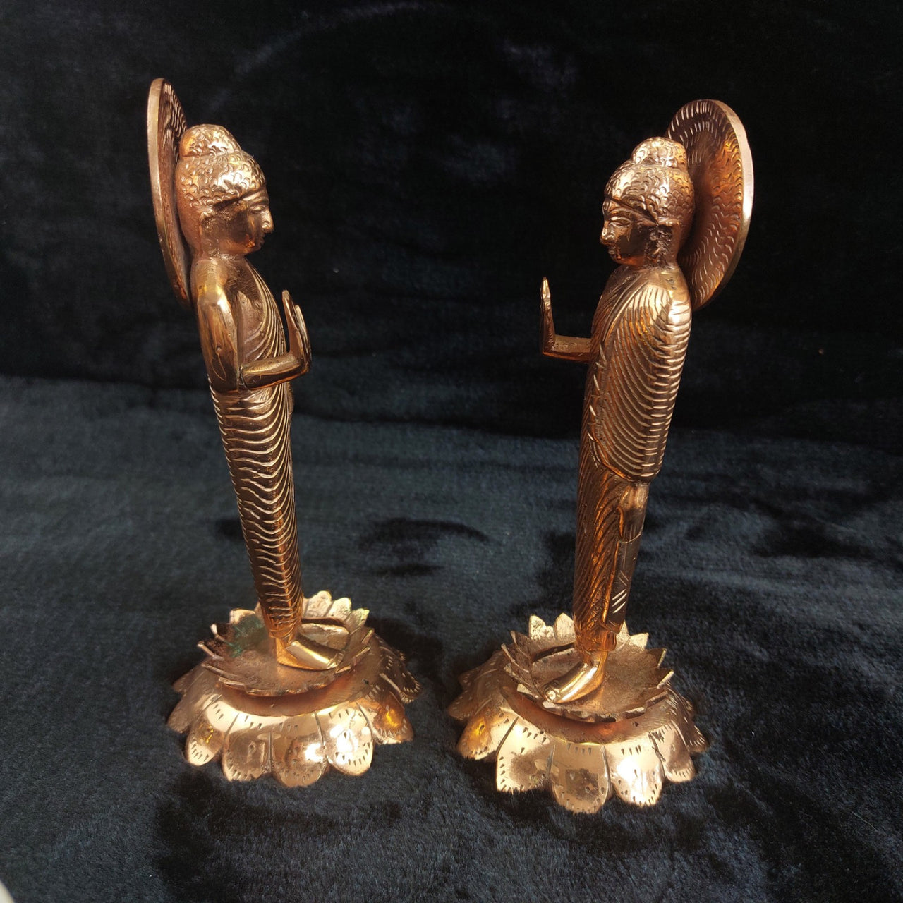 Very Rare Copper Buddha Statues Pair  , Possibly Antique, Good, xmas, 19cm gift12