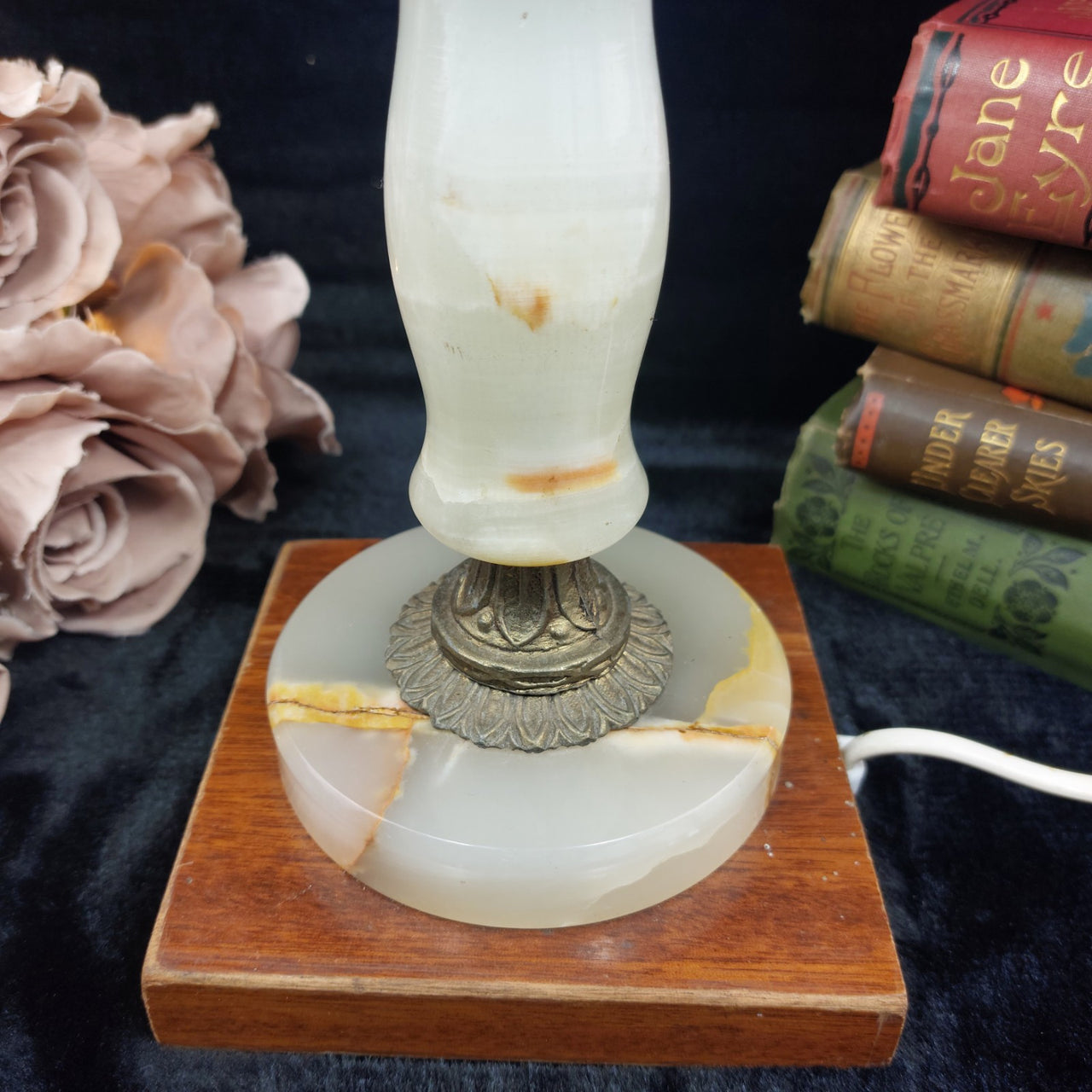 Vintage and Onyx Brass Table Lamp 13" Tall, Repaired On The Top, see the bottom2