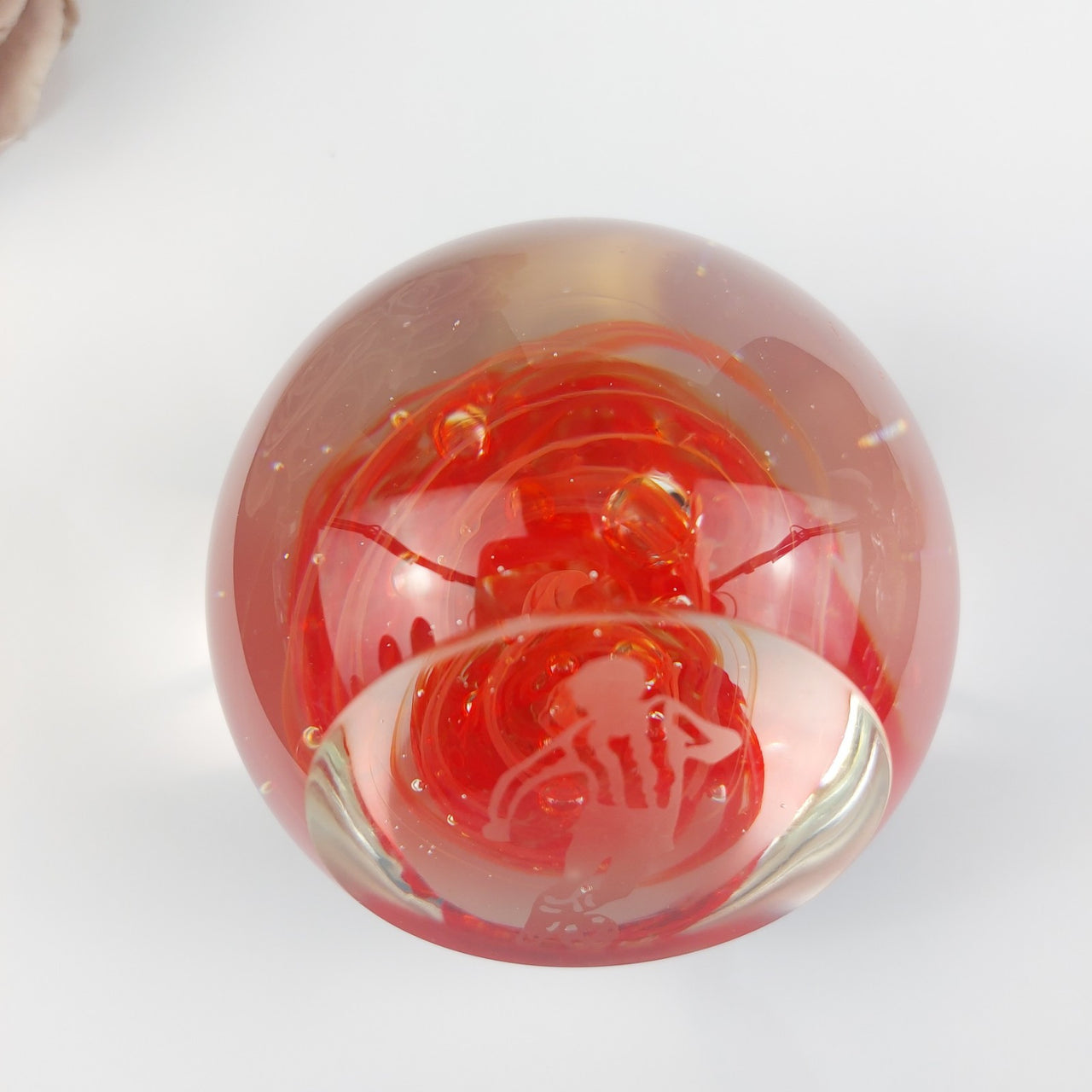 Murano Style Glass Paperweight Vintage -Footballer Etched Swirl Art Italy 6