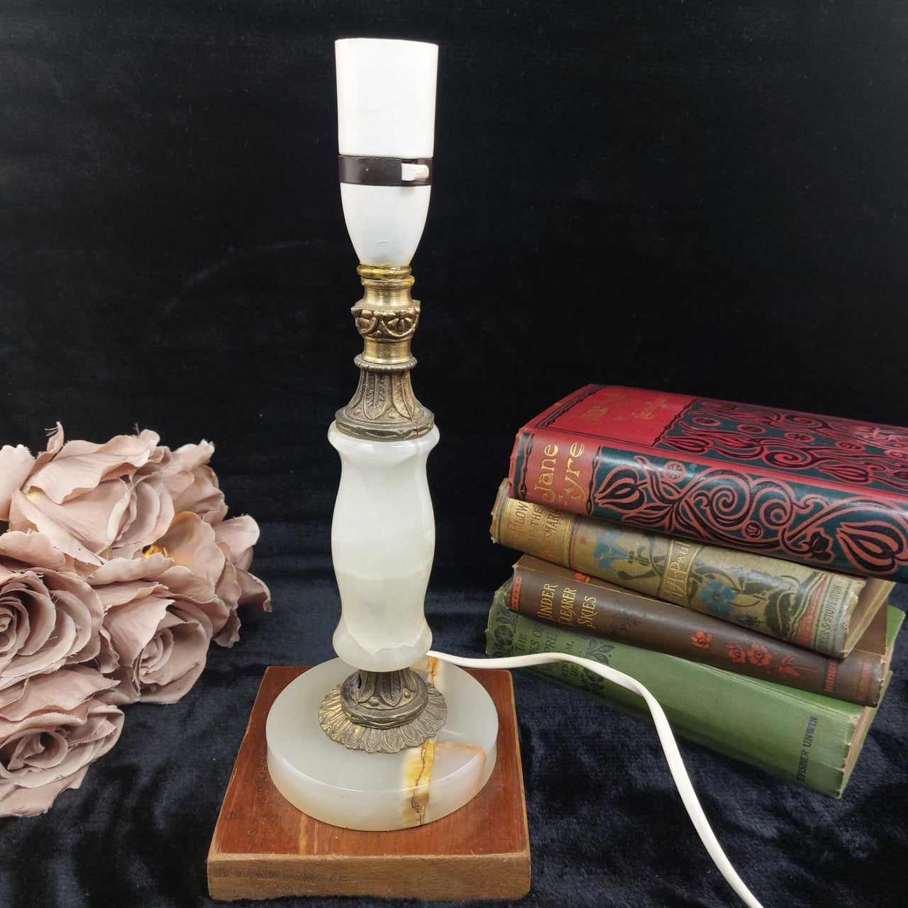 Vintage and Onyx Brass Table Lamp 13" Tall, Repaired On The Top, see the bottom5