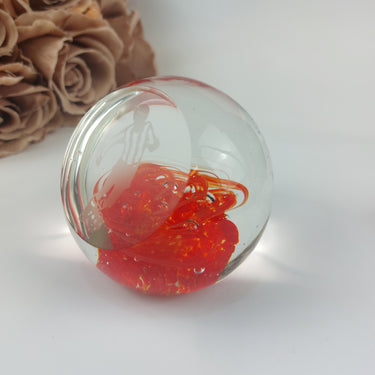 Murano Style Glass Paperweight Vintage -Footballer Etched Swirl Art Italy decor1