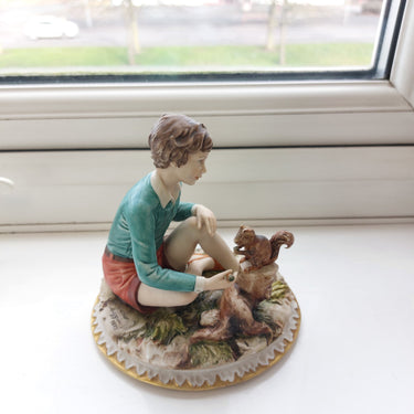 1972 Sandro Maggioni Capodimonte Porcelain  Figurine Boy Feeding Squirrel –chip 1