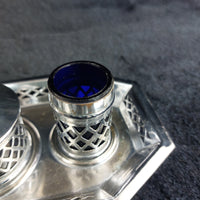Thumbnail for Falcon Plate  Condiment Set Cobalt Liners Mustard Salt Pepper Tray England 17.5c5