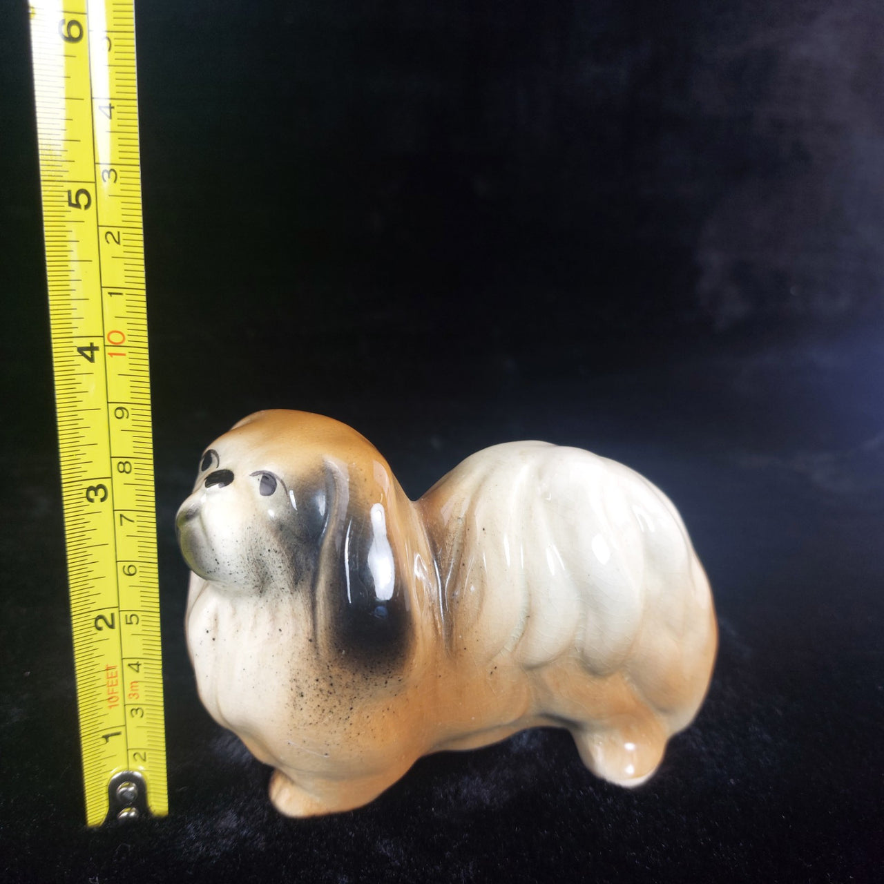 Antique Pekingese Dog Figurine HandPainted China European c.1900 Cream Tan 11cm2
