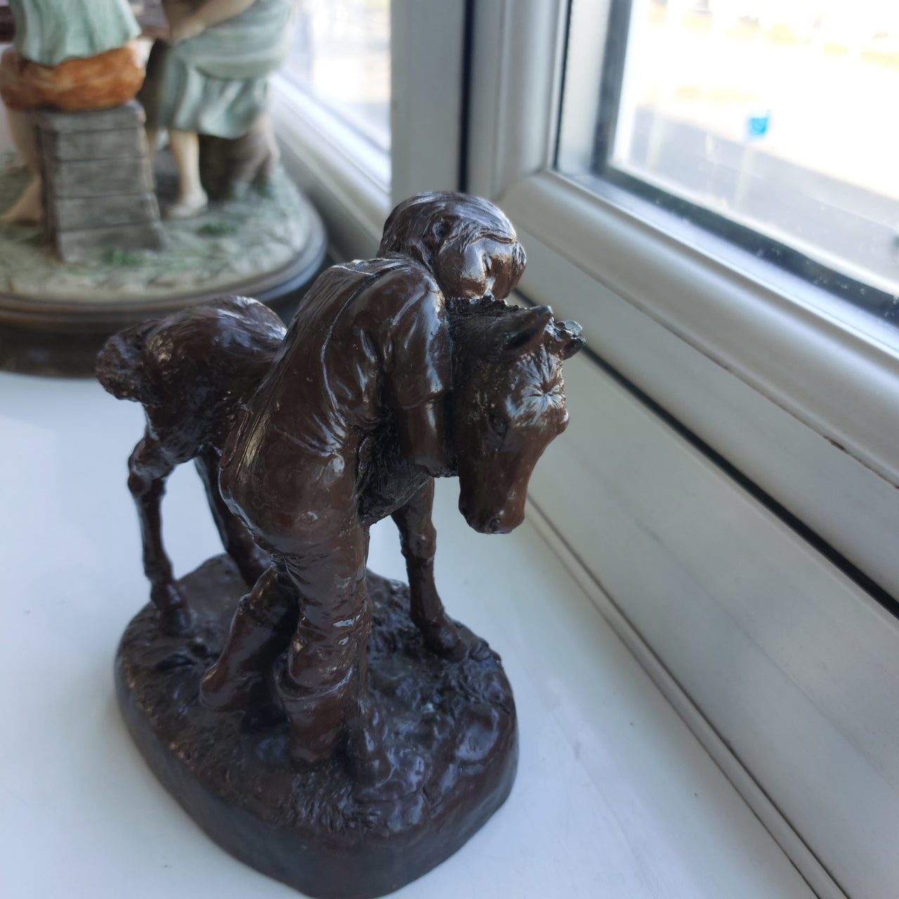 Vintage Bronze-Style Figurine – Girl Hugging a Horse – see the ear resin China12