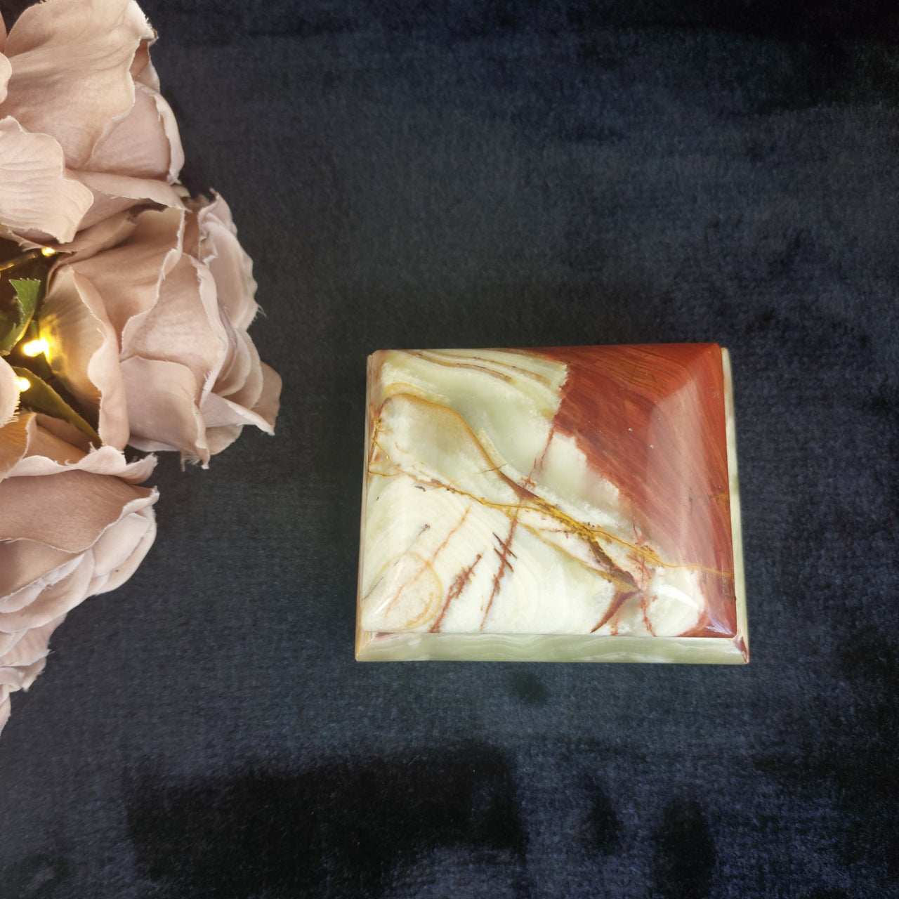 Onyx Jewelry Box Red & Green Marble, Gold Trim, Velvet Lined Vintage luxury gift2