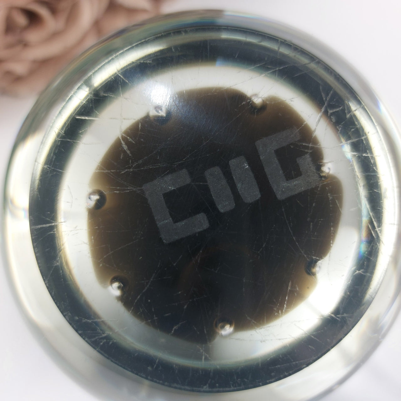 CIIIG Art Glass Paperweight  Black & Clear with Bubbles United Kingdom Decor5