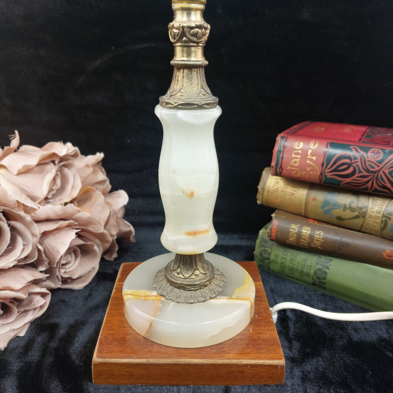 Vintage and Onyx Brass Table Lamp 13" Tall, Repaired On The Top, see the bottom3